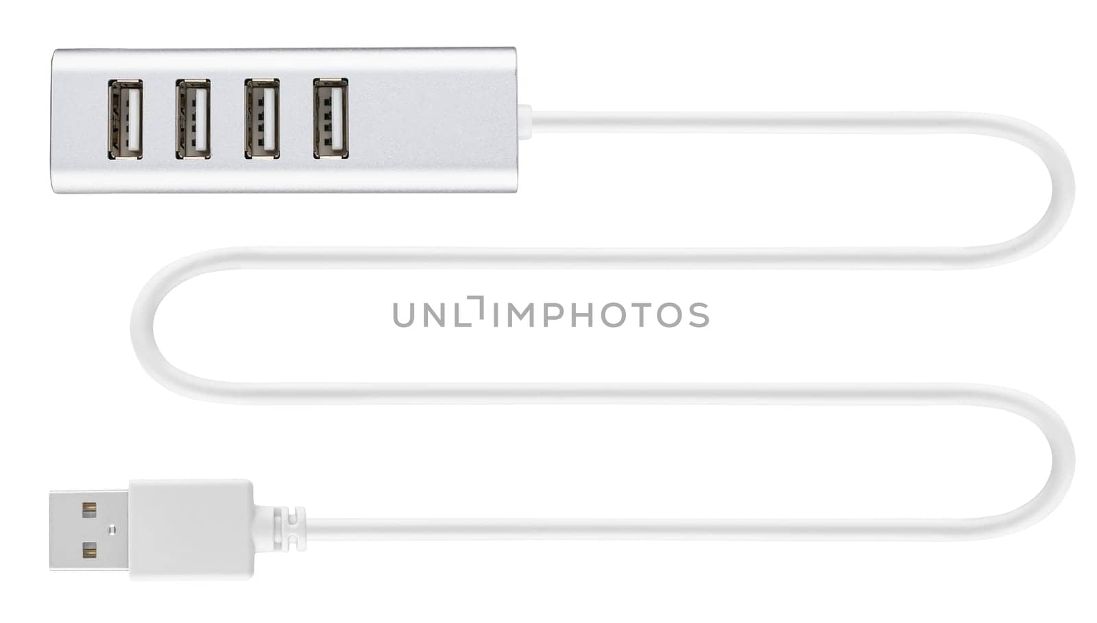 USB hub for four USB ports on white background in insulation