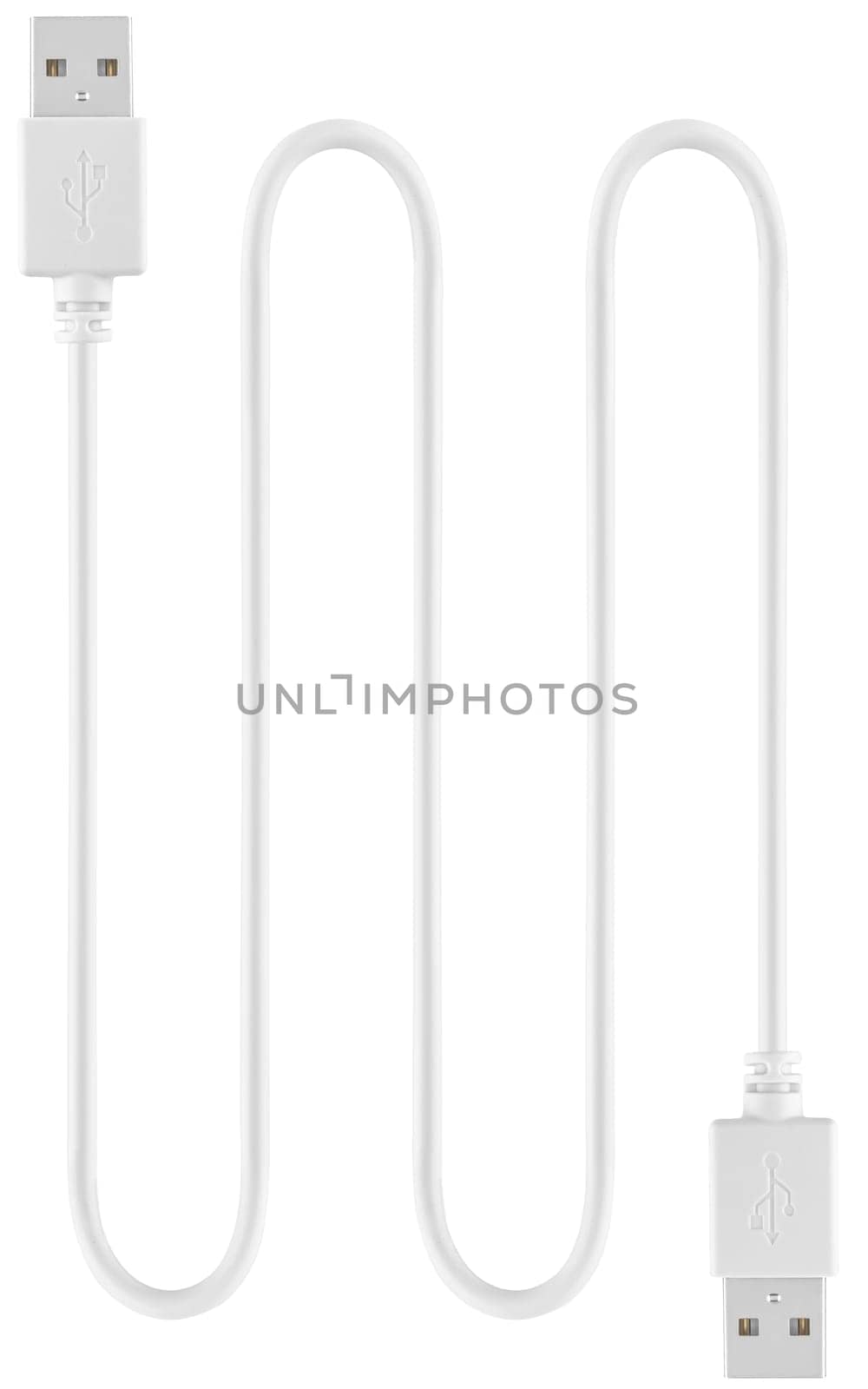 white cable with USB connectors, insulated on white background by A_A