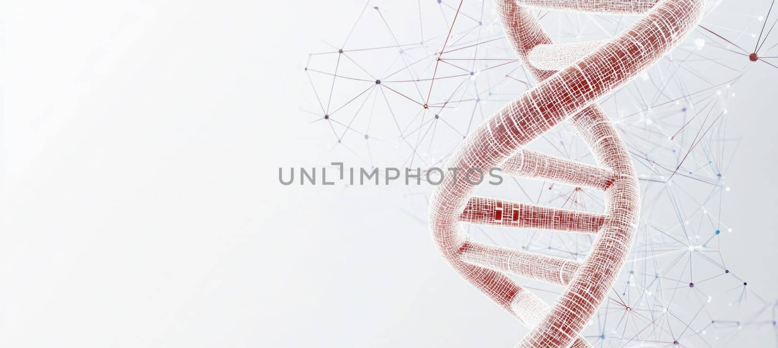 Red dna double helix rotating with futuristic connections representing genetic engineering and genome modification