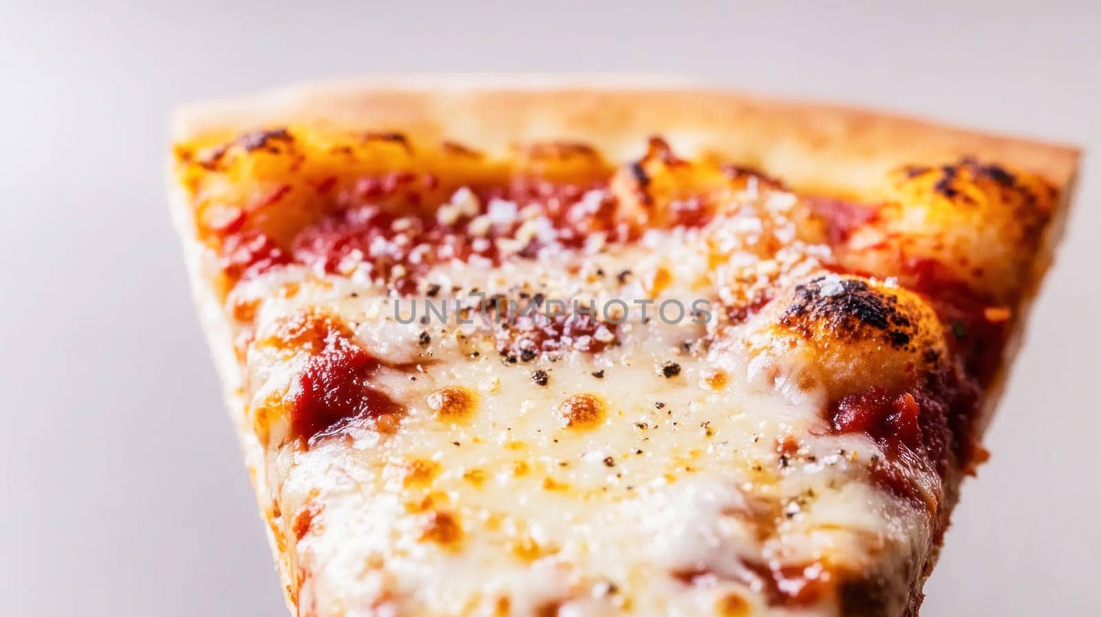 Close up of a single slice of pepperoni pizza, featuring melted mozzarella cheese, tomato sauce, and oregano, creating a tempting image of classic italian american cuisine