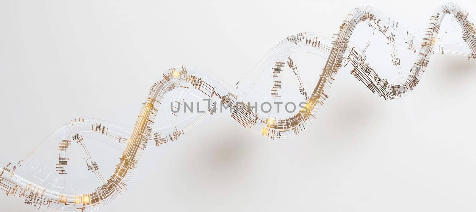 Rotating dna helix with glowing parts on light background illustrating genetic engineering and biotechnology
