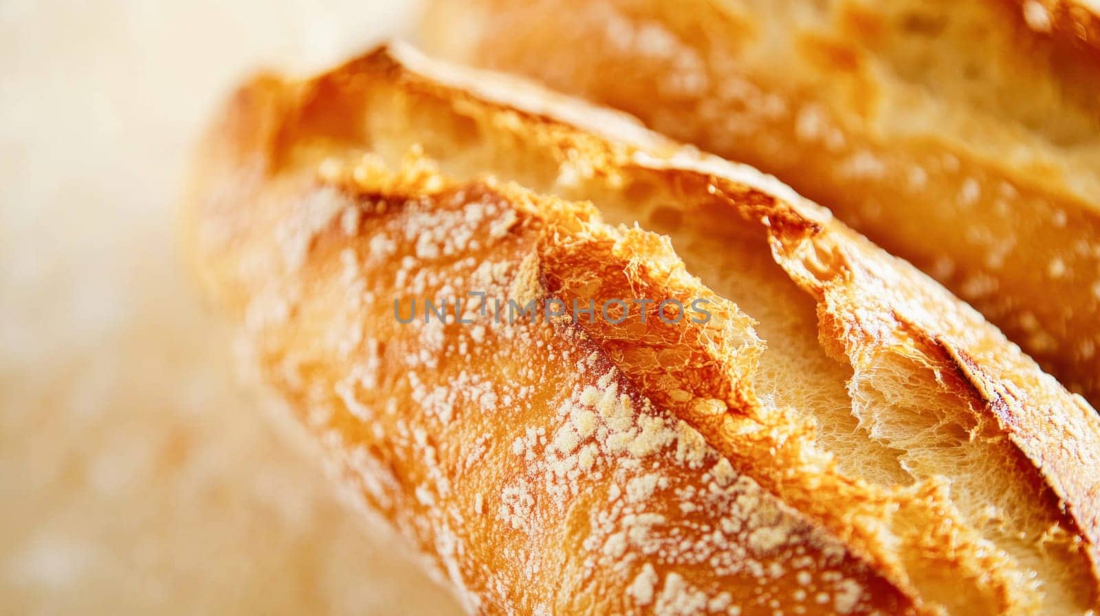 Freshly baked french baguette highlighting its crust, texture, and golden color