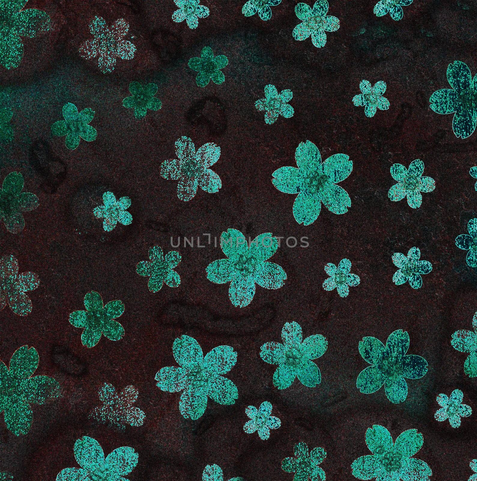 A lot of medium-sized green flowers are highlighted on a dark background