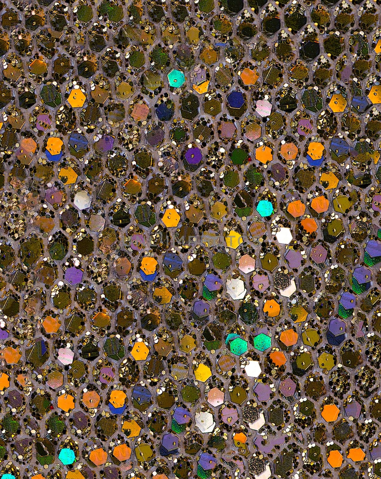 Colorful sparkling coating for decoration lots of small hexagonal shiny plates on the surface