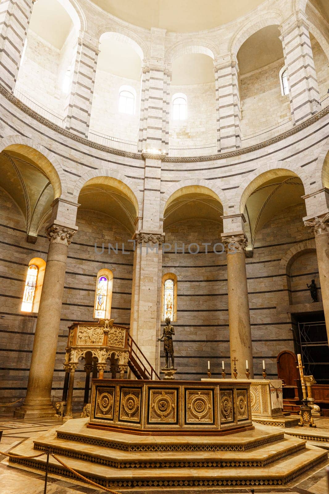 Pisa, Italy, January 2, 2024: Interior of the Baptistery in the city of Pisa. Italy