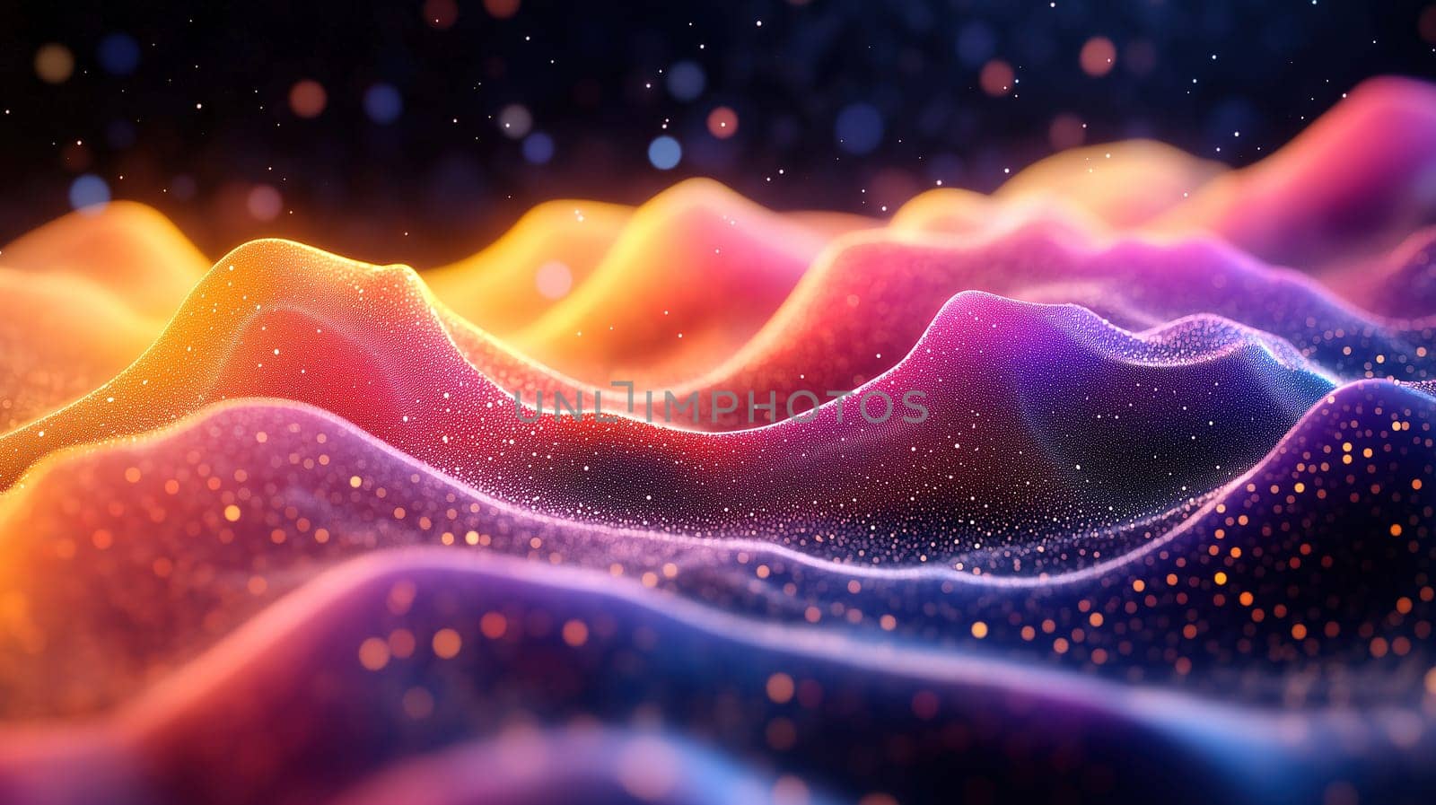 Soft waves of vibrant colors blend seamlessly, creating an abstract landscape that evokes a sense of tranquility and wonder at night. The interplay of light and texture captivates the viewer.