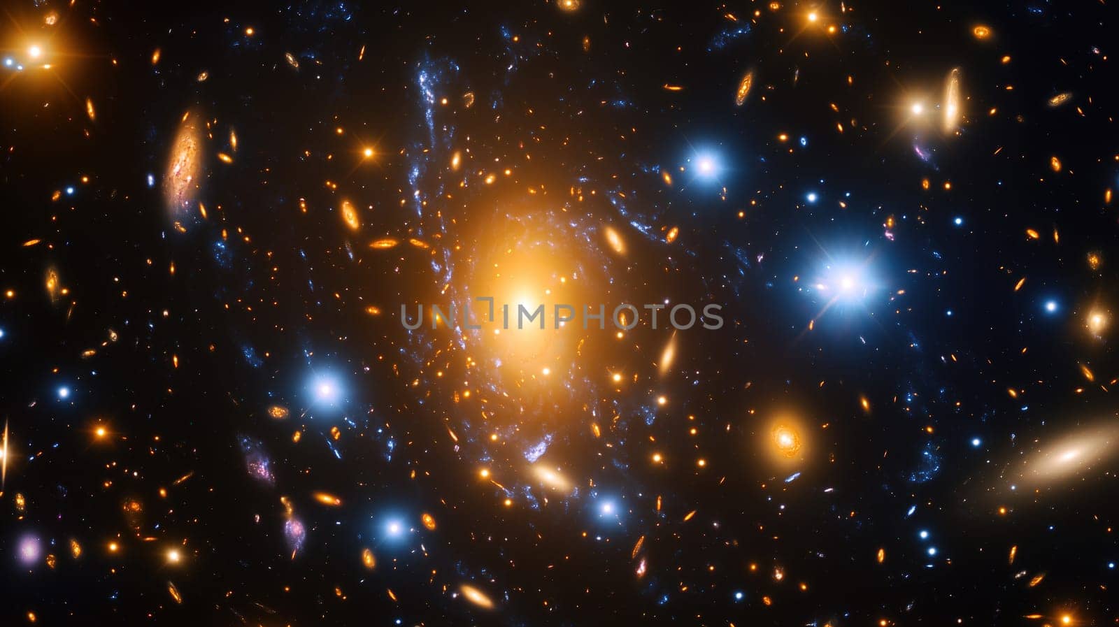 A breathtaking view of a galaxy cluster showcases numerous bright stars and galaxies set against the dark backdrop of deep space, revealing the beauty of the cosmos.