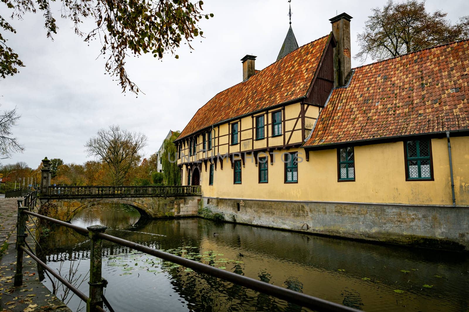 Outer bailey with gatehouse of the Burgsteinfurt moated castle in Steinfurt, Munsterland, North Rhine-Westphalia, Germany