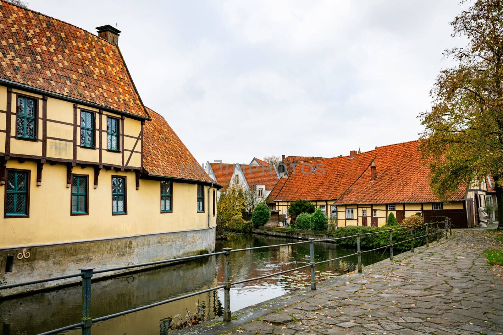 Outer bailey with gatehouse of the Burgsteinfurt moated castle in Steinfurt, Munsterland, North Rhine-Westphalia, Germany