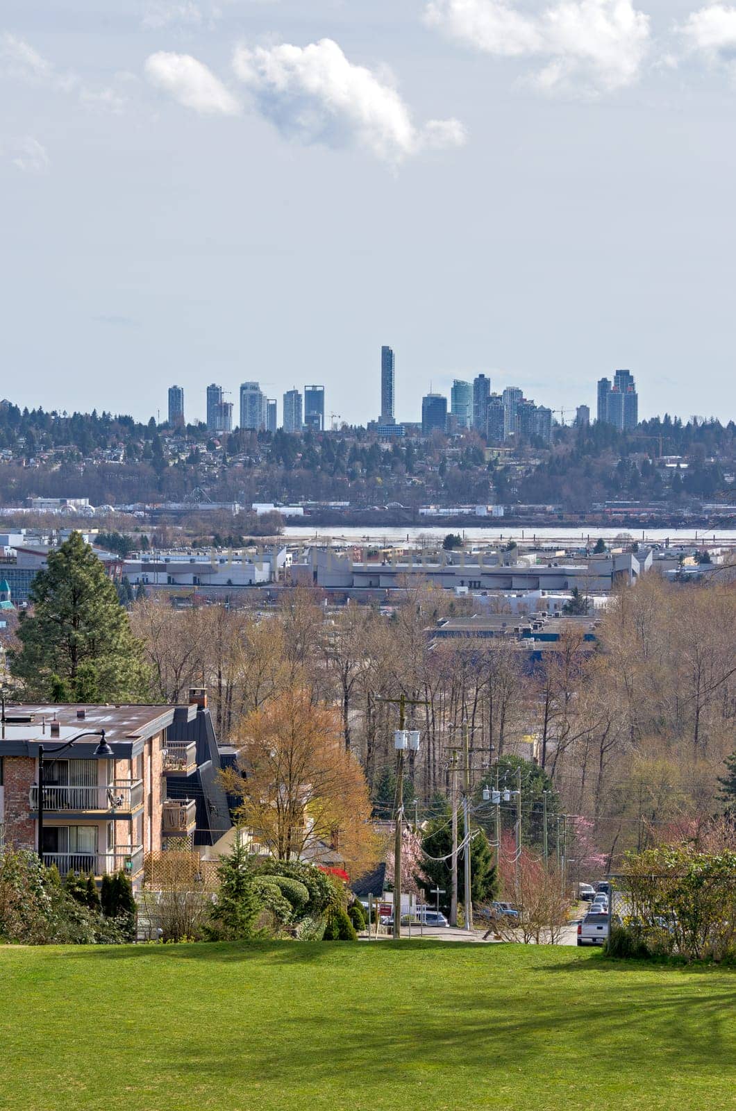 City district view on spring season in Canada.