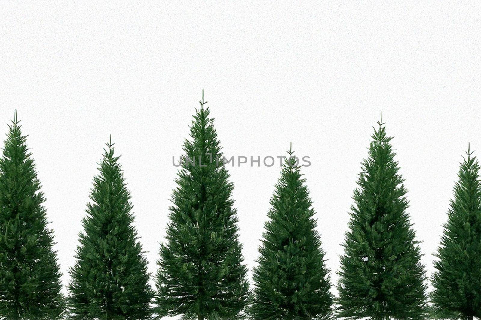 A simple and clean image featuring a row of small green Christmas trees against a plain white background, evoking feelings of minimalism and holiday cheer. ai generated