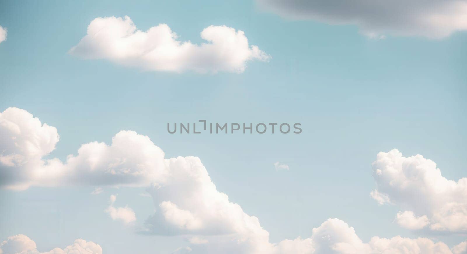 Bright summer sky filled with soft, fluffy white clouds against a light blue backdrop. ideal for designs emphasizing tranquility, relaxation, serenity, and natural beauty. perfect for backgrounds and nature-themed projects.
