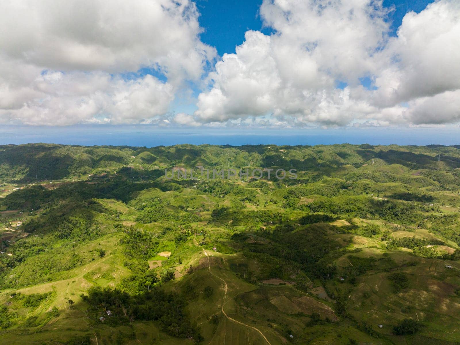 Countryside with agricultural land in the mountains. Libo hills. Cebu island, Philippines.