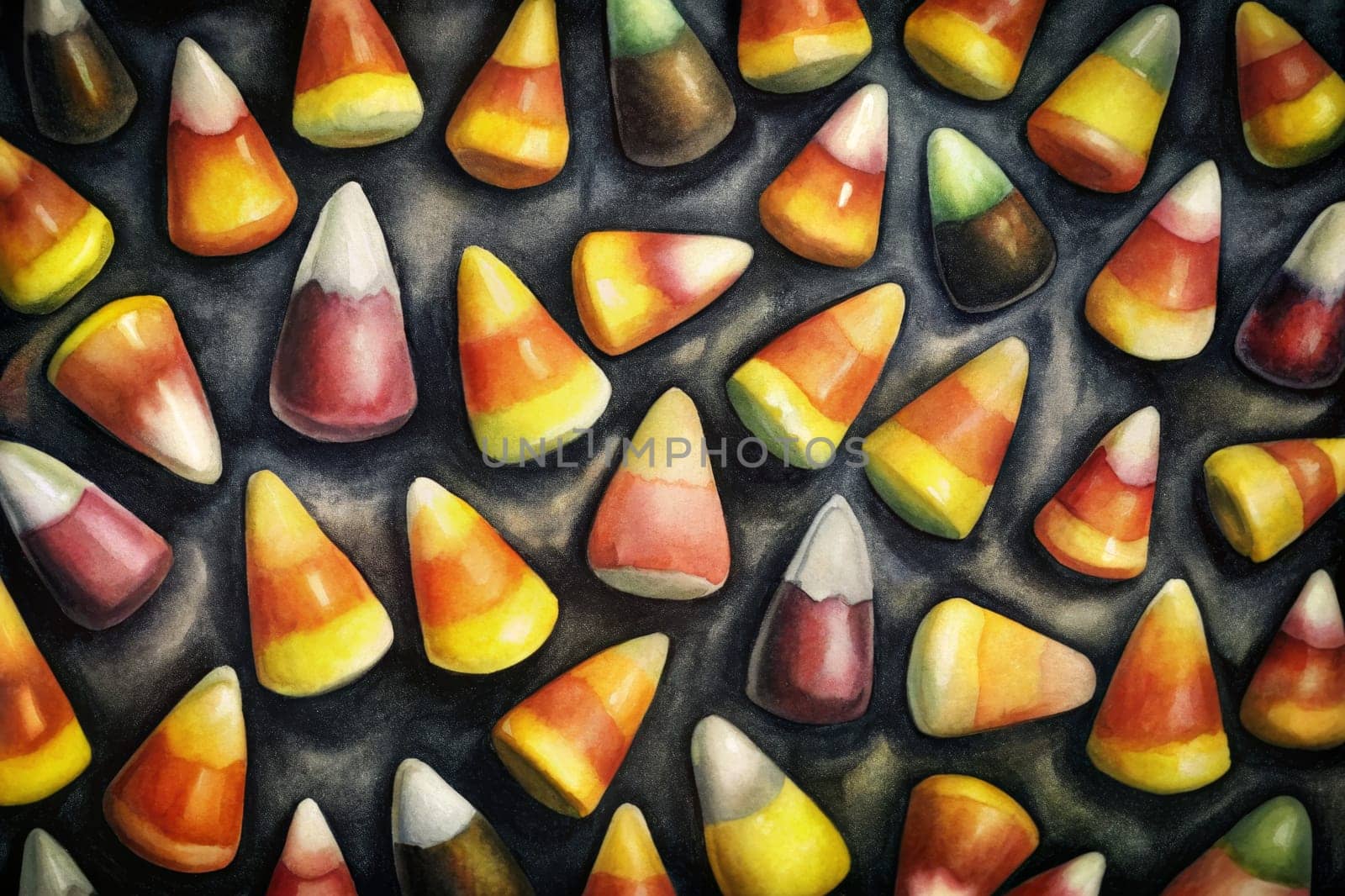 A vibrant tapestry of candy corn in hues of yellow, orange, and brown creates a festive atmosphere. This delightful arrangement captures the essence of autumn celebrations, evoking nostalgia and excitement for seasonal festivities.