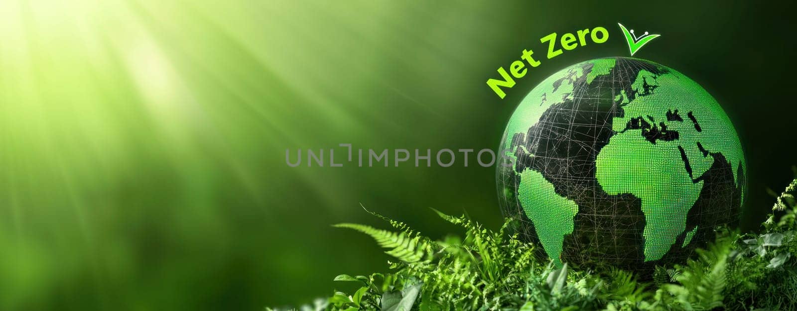 Green globe symbolizing sustainability and net zero emissions goals.