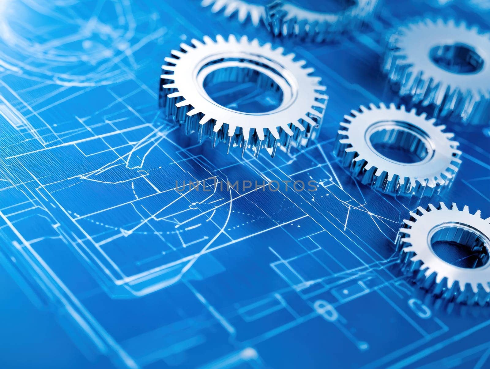 Blueprint with gears illustrating engineering concepts and design.