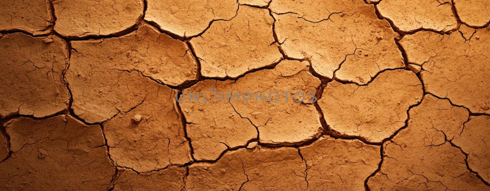 Dry cracked earth texture with intricate patterns and warm tones, showcasing effects of drought and arid conditions.