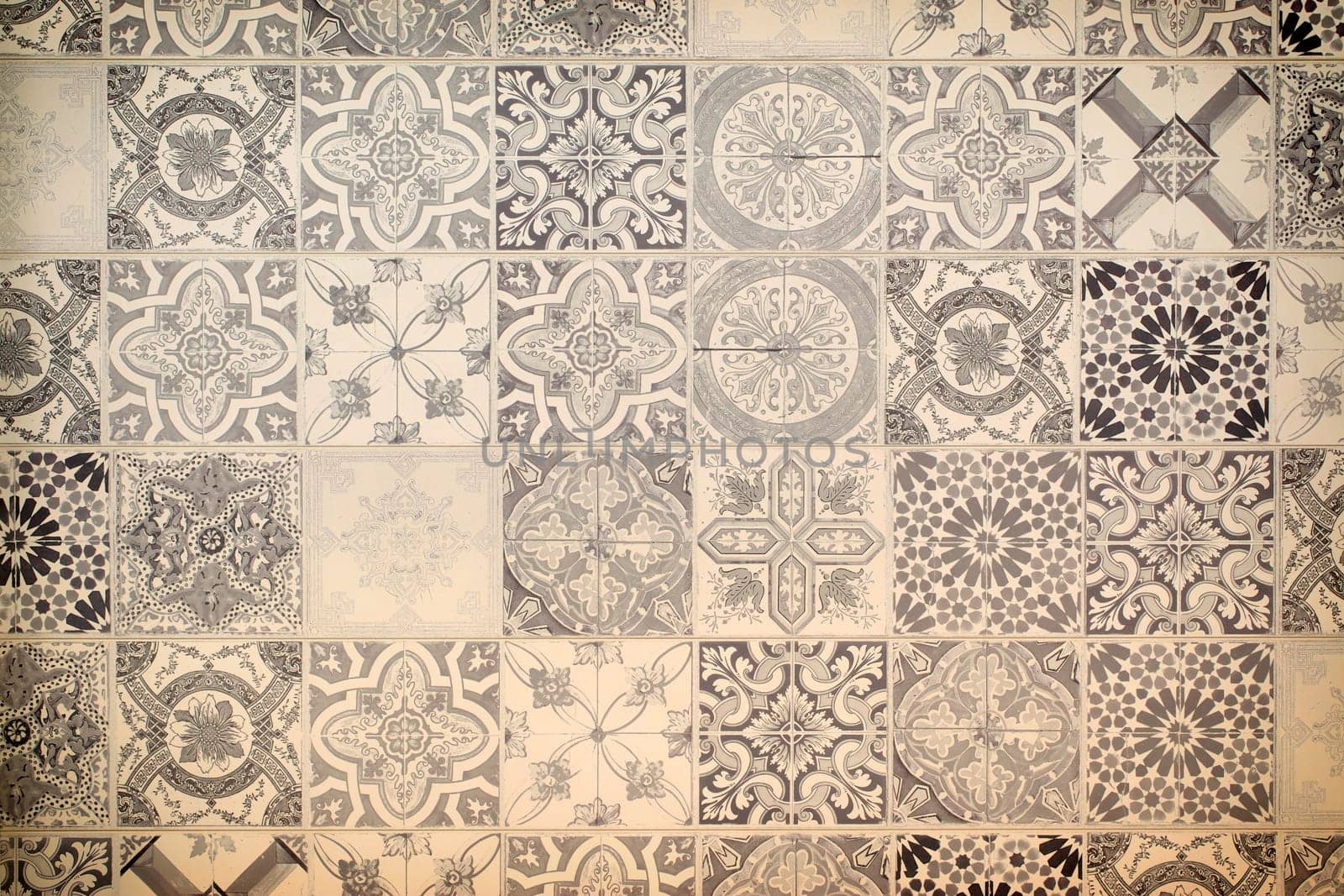 A stunning and captivating array of vintage patterned tiles in monochrome, perfect for various design projects