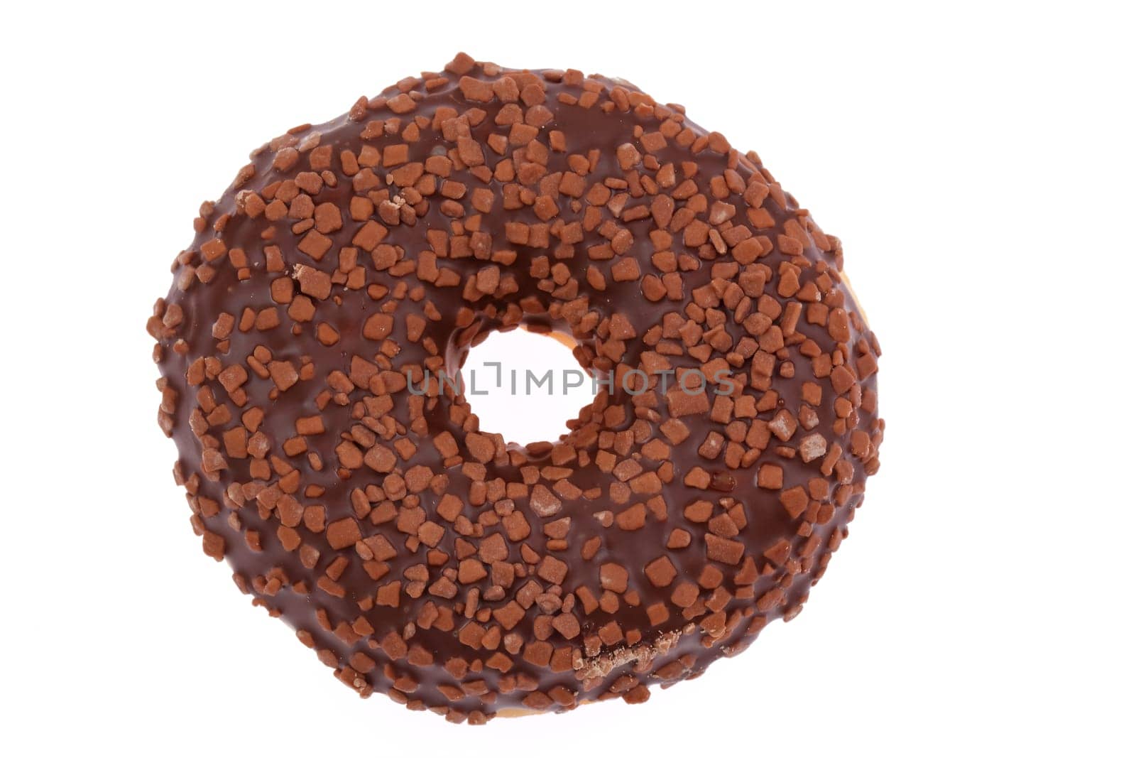 A truly tempting chocolate donut delightfully topped with crunchy chocolate sprinkles, perfect for all dessert lovers