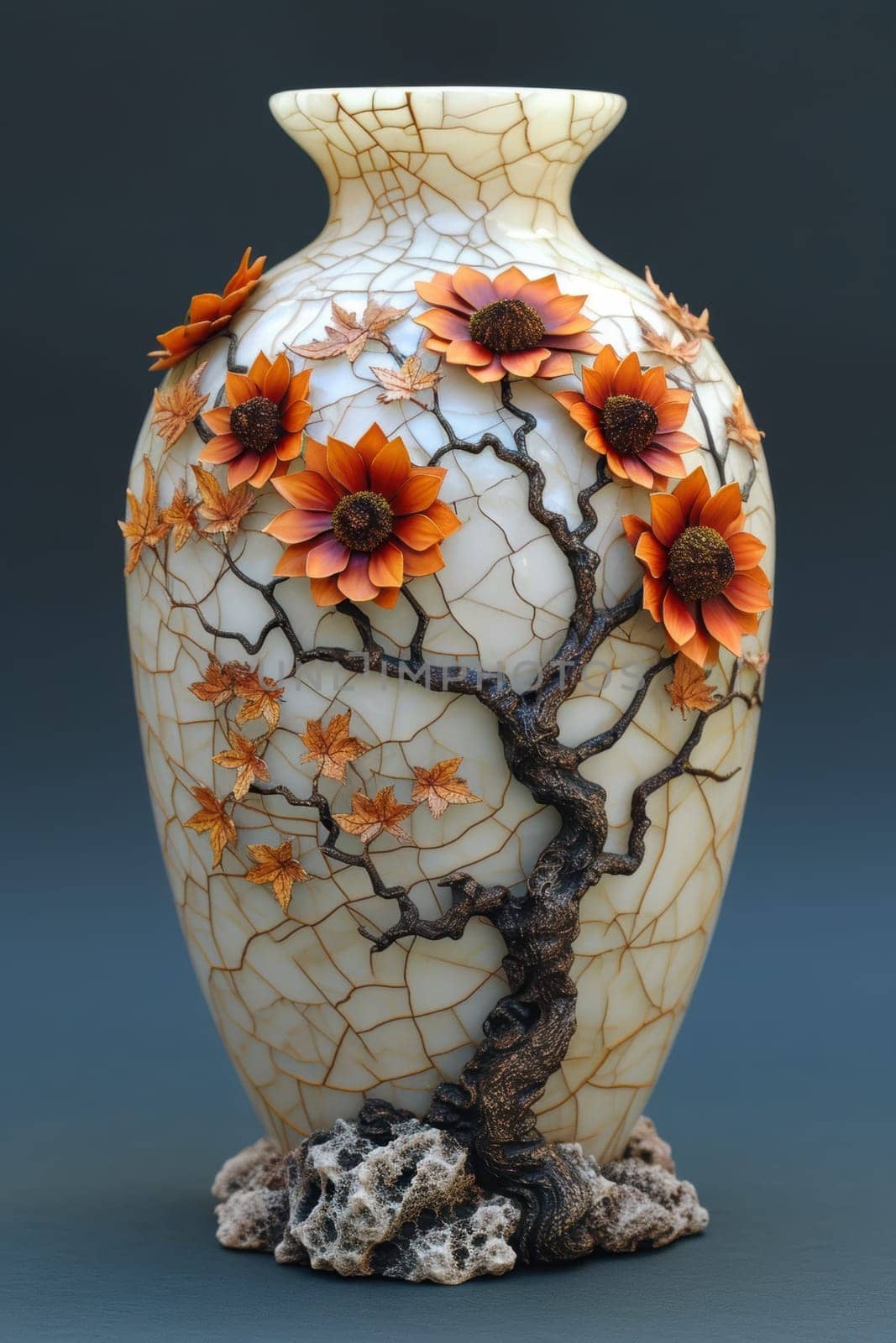 This beautiful vase features intricate floral decorations and a stunning artistic tree design, truly remarkable