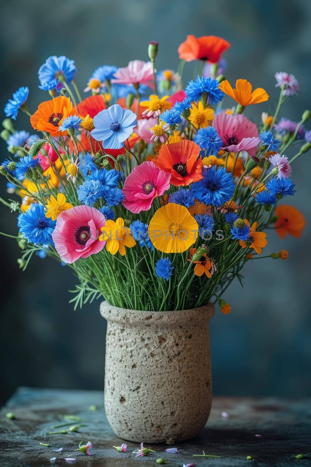 A colorful bouquet in a textured vase, perfect for adding charm and cheerfulness to your spring decor