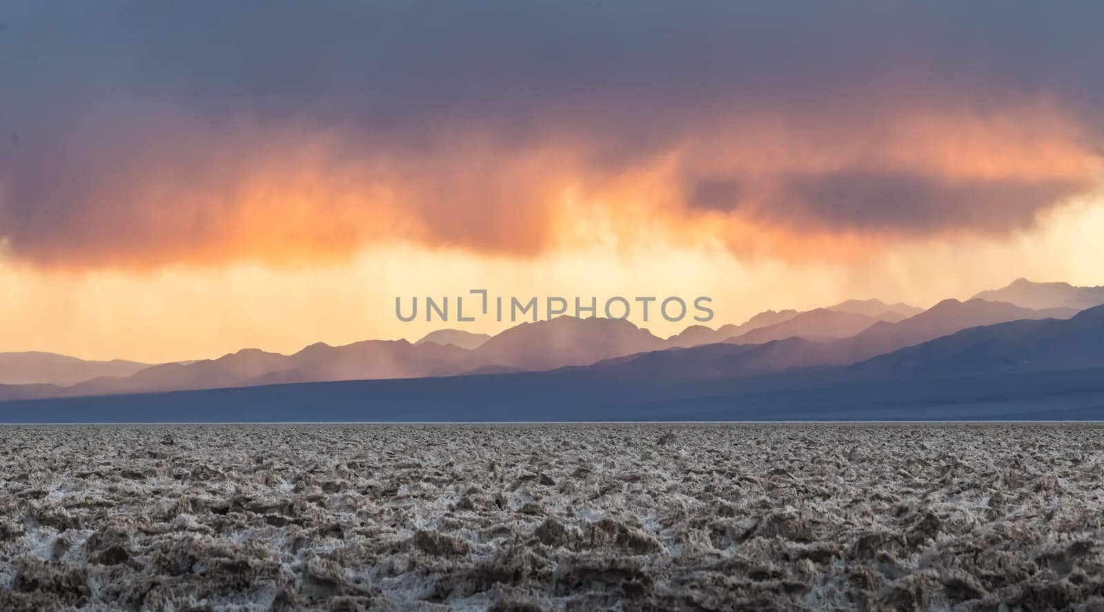 Death Valley Devils Golf Course Rainy Sunset
