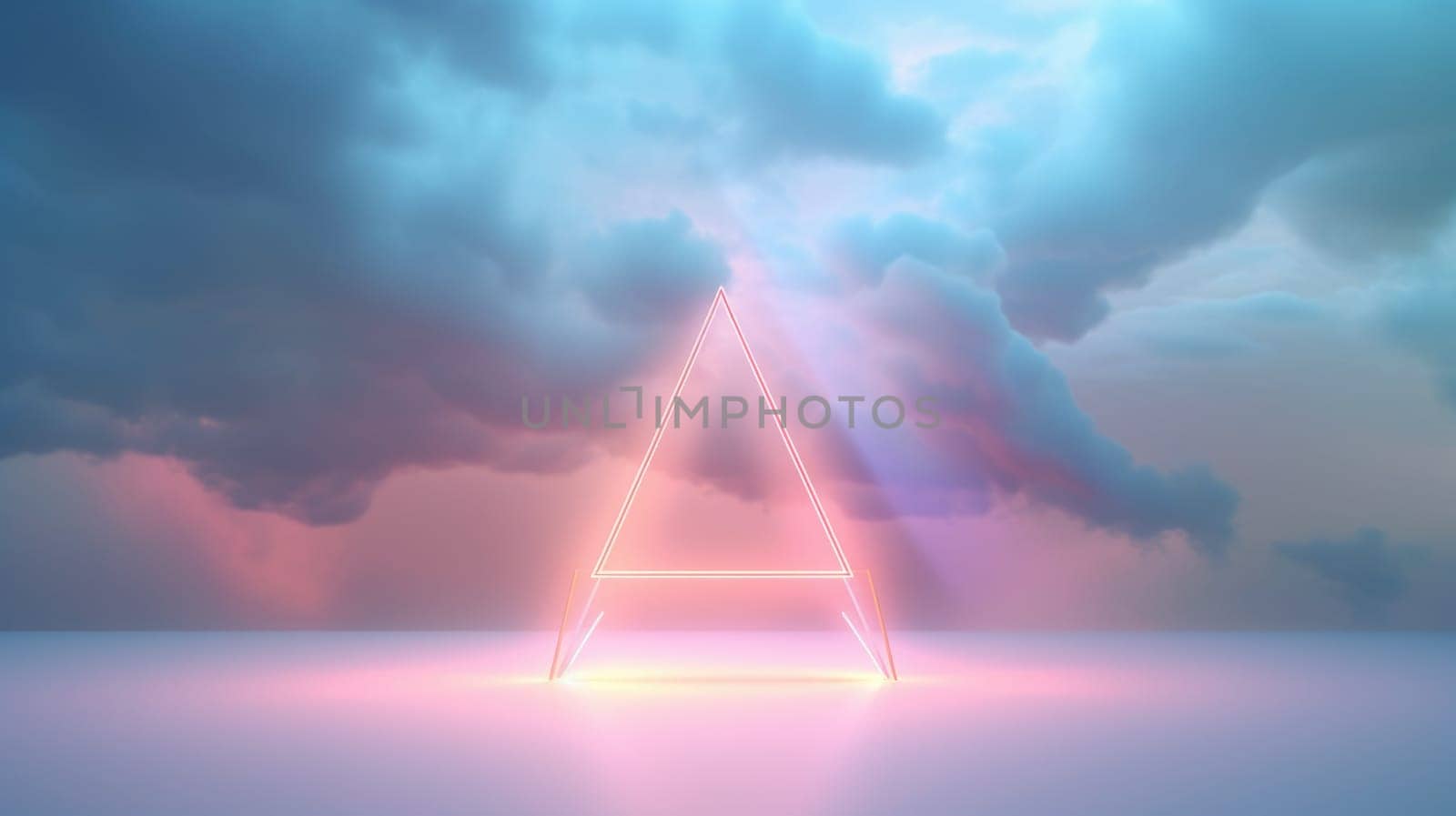 Lighting line a triangle in cloud background. Generative AI weber. by biancoblue