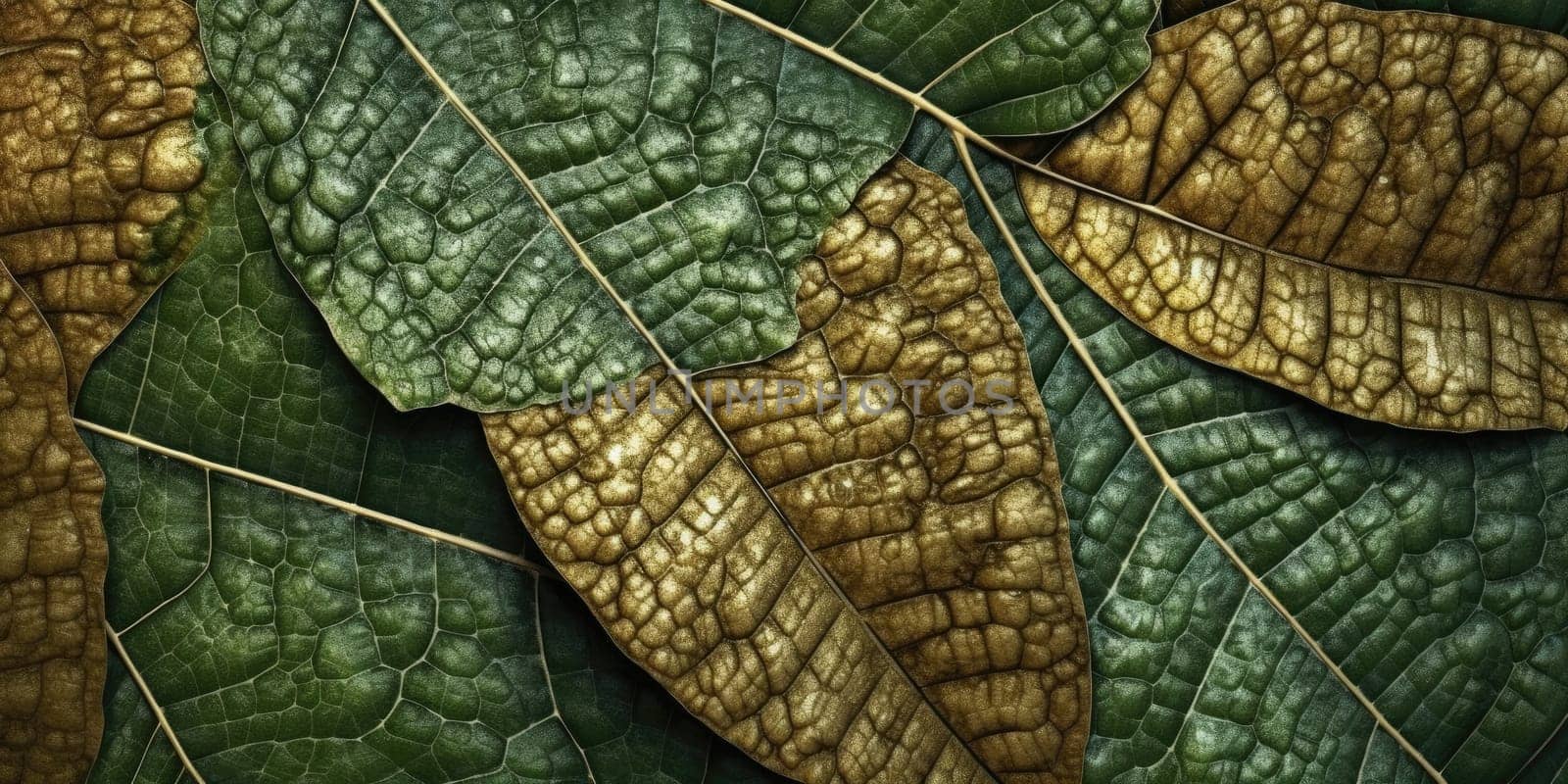 Dry Gold Green leaves Surface textured background, realism, realistic, hyper realistic. Generative AI weber. by biancoblue