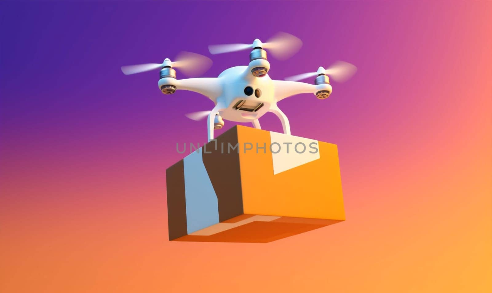 air cargo logistic sky aircraft fly flying blue fast drone technology helicopter box remote blue background copter robot shipping transportation delivery. Generative AI.