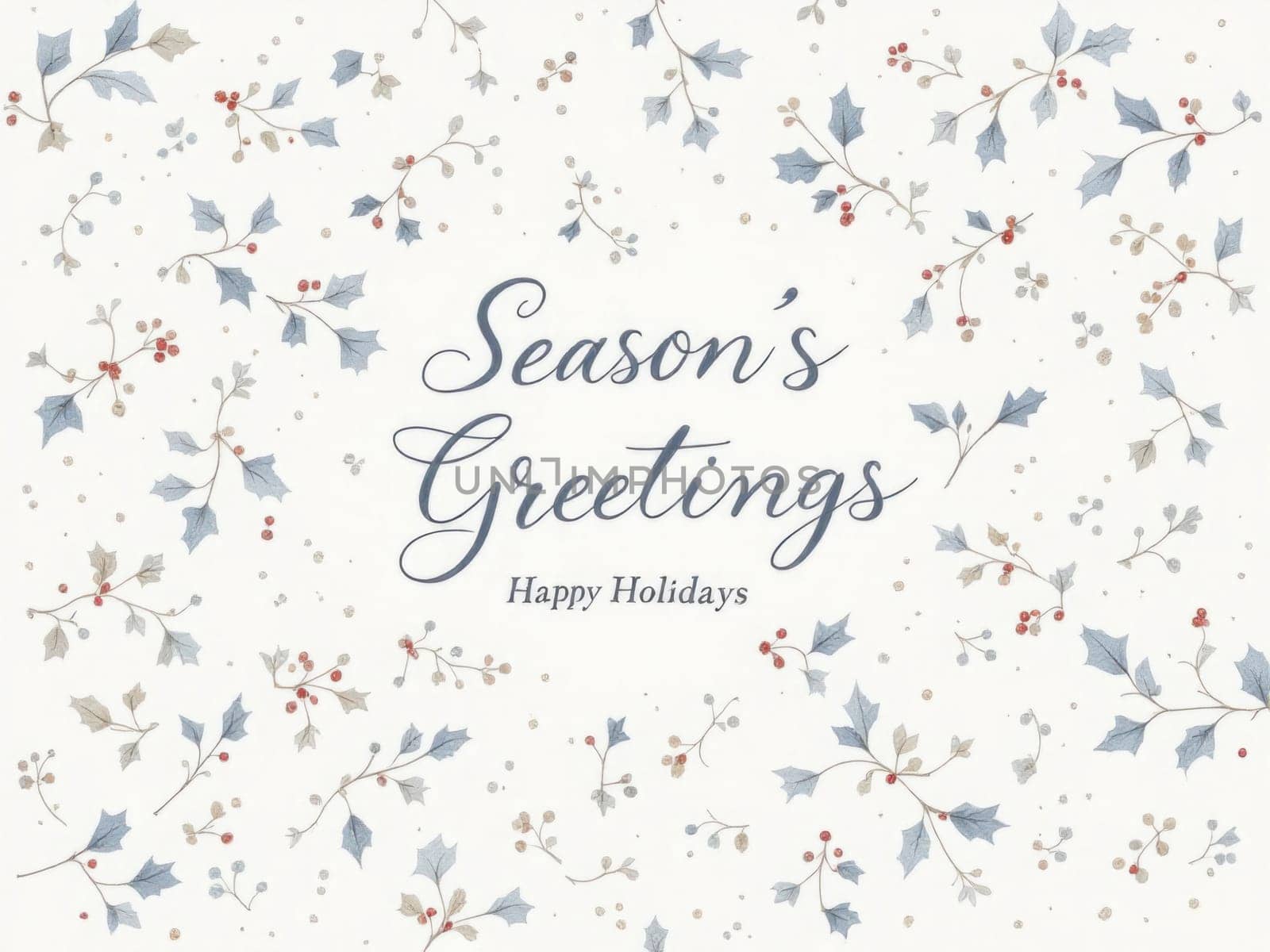 Delicate christmas background displaying holly berries and the message season's greetings, happy holidays