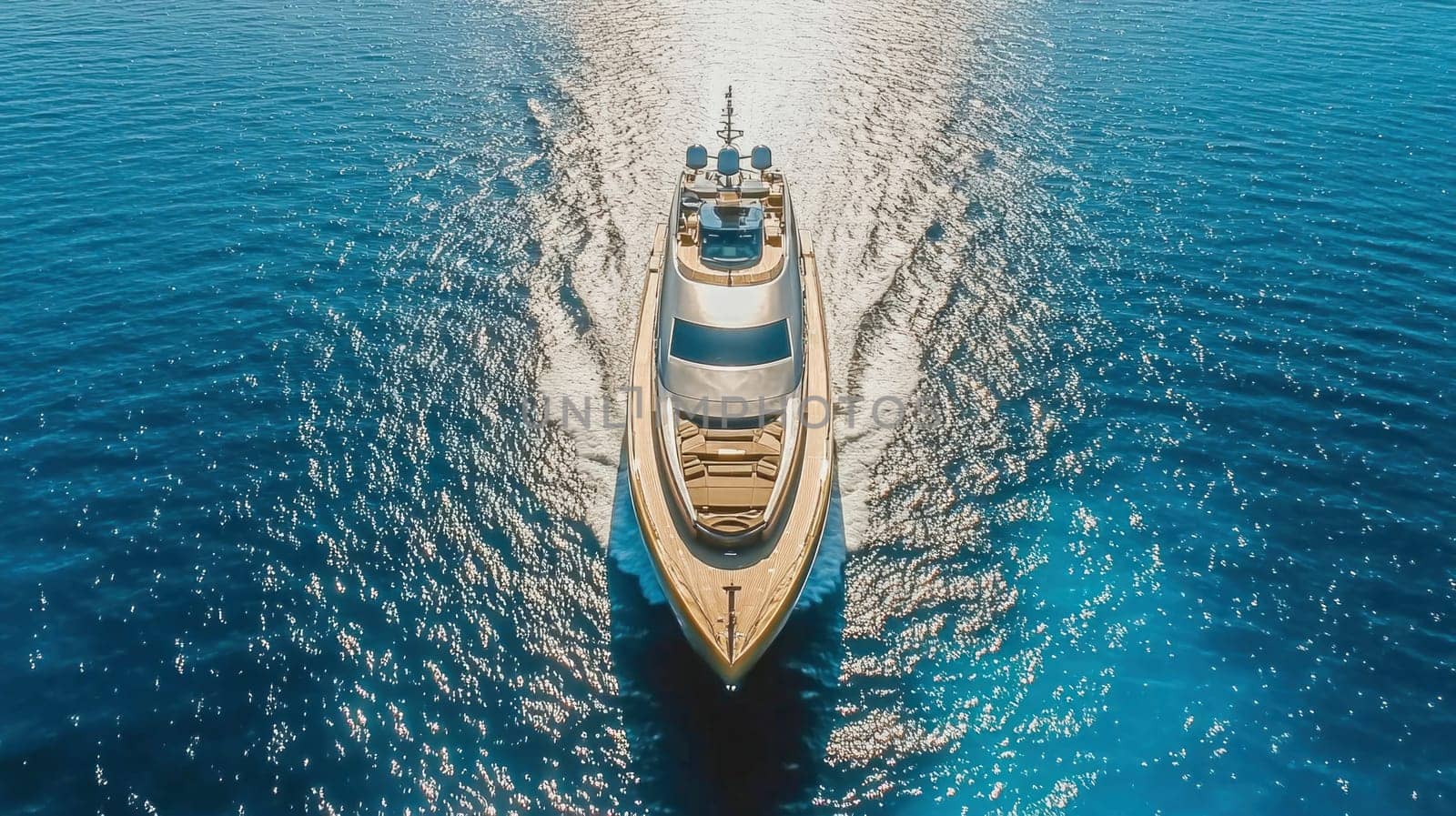 Luxury yacht sailing on beautiful blue water with sunlight reflecting on its surface
