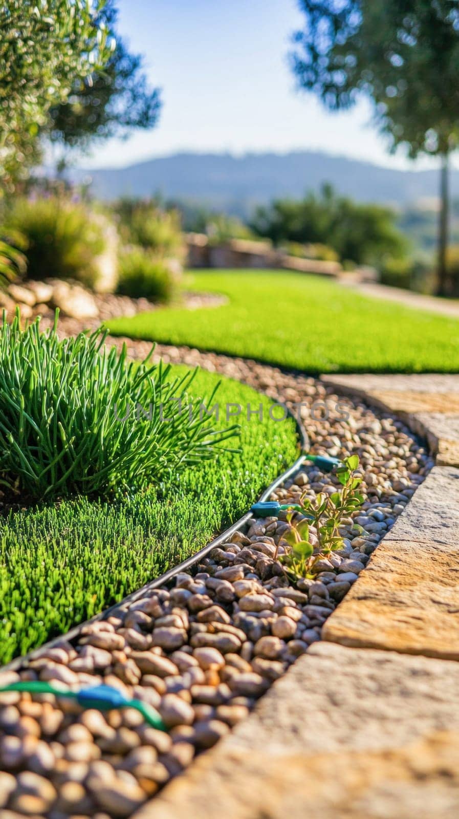 Drip irrigation system efficiently watering a lush garden, promoting water conservation and healthy plant growth