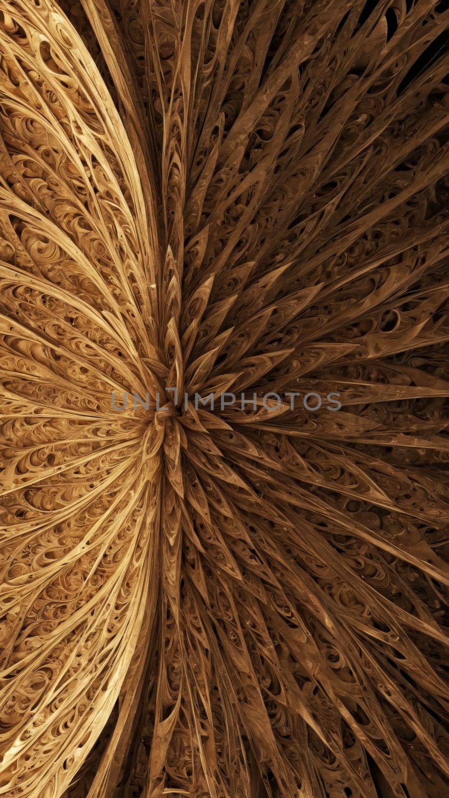A stunning display of elaborate patterns emerges from a beautifully textured surface, showcasing the elegance of organic shapes. The rich golden tones enhance the artistic appeal of this creation.