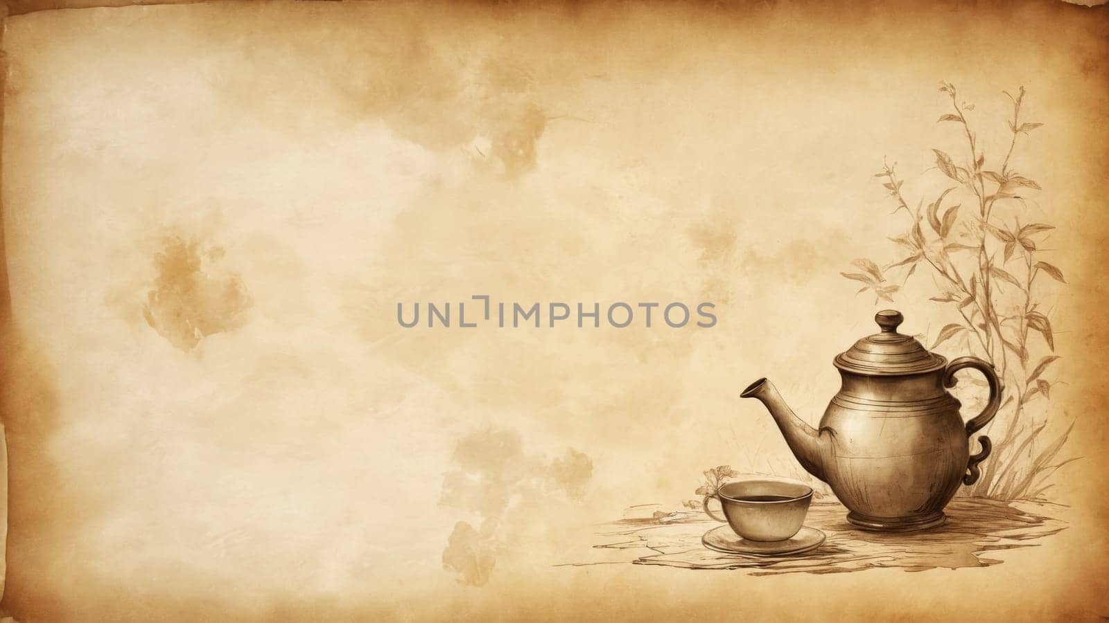 A delicate tea cup, filled with steaming brew, gently rests on a textured linen napkin, capturing a moment of warmth and tranquility in a timeless, rustic ambiance.