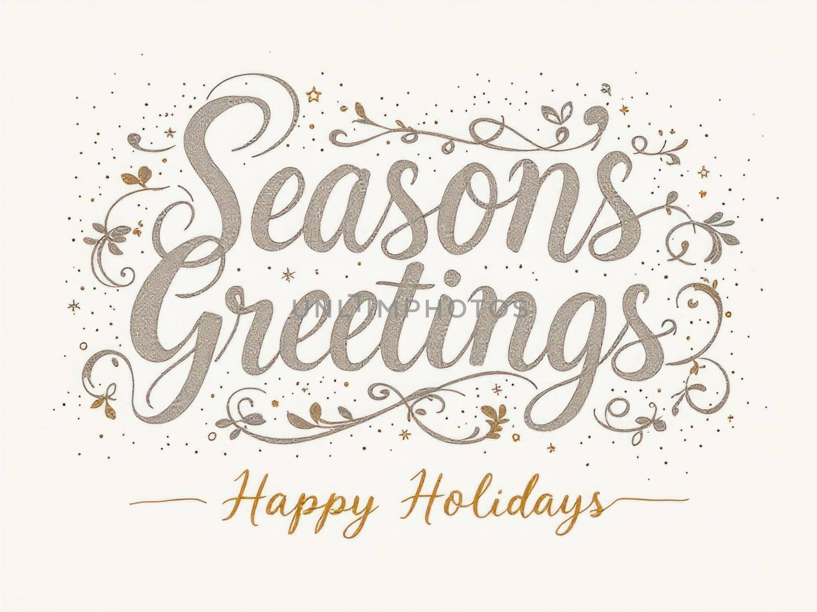 Sparkling gold and silver seasons greetings design with elegant flourishes wishing happy holidays