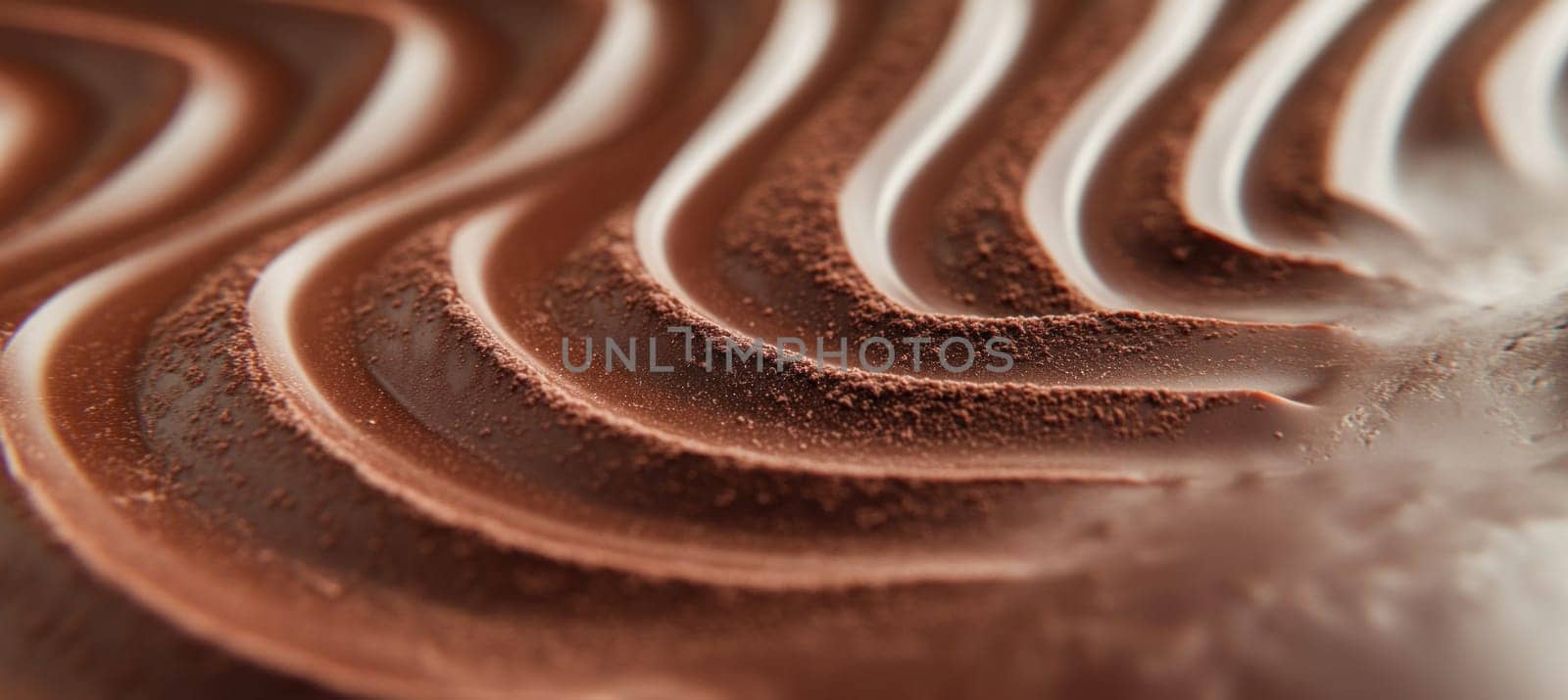 Close up of a milk chocolate bar surface forming a beautiful wavy pattern