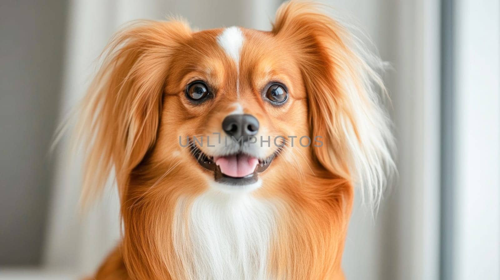 Adorable long haired puppy smiling at home, enjoying a comfortable and playful atmosphere