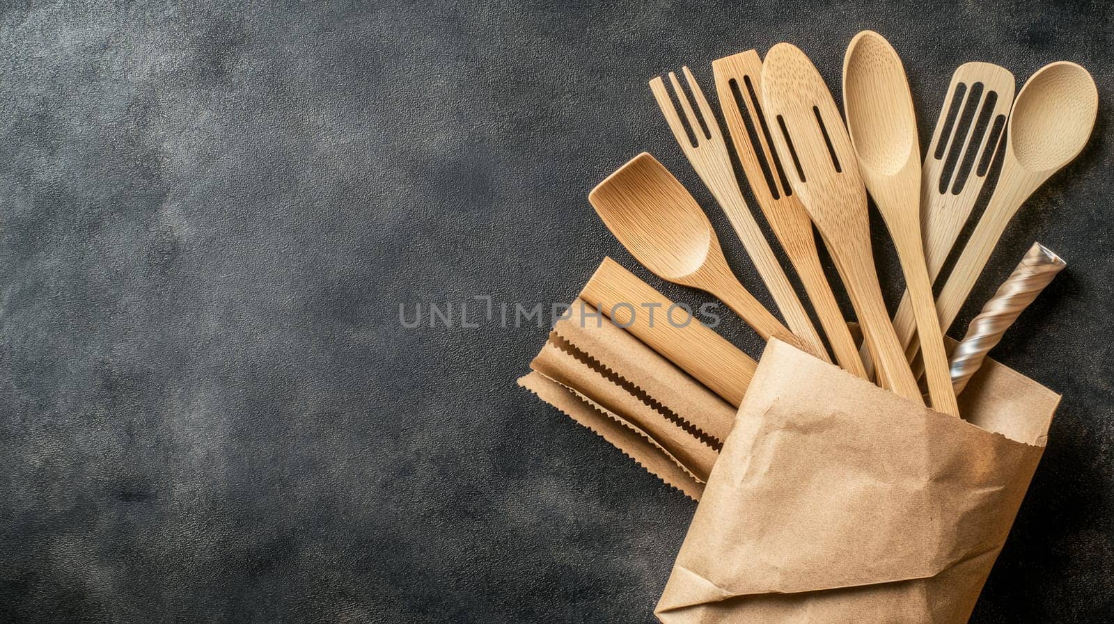 Eco-friendly tools: essential wooden utensils designed for sustainable kitchens, inviting and green culinary space that highlights importance of reducing plastic waste, embracing natural alternatives