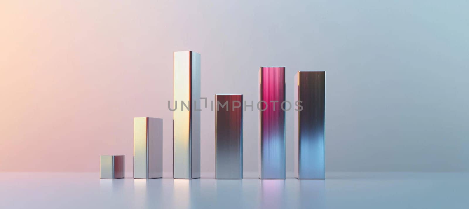 Sleek metallic bar chart illustrating annual revenue growth for major global e-commerce companies in 2024. set against a light grey background, each bar features a reflective finish, representing data in a modern, professional manner.
