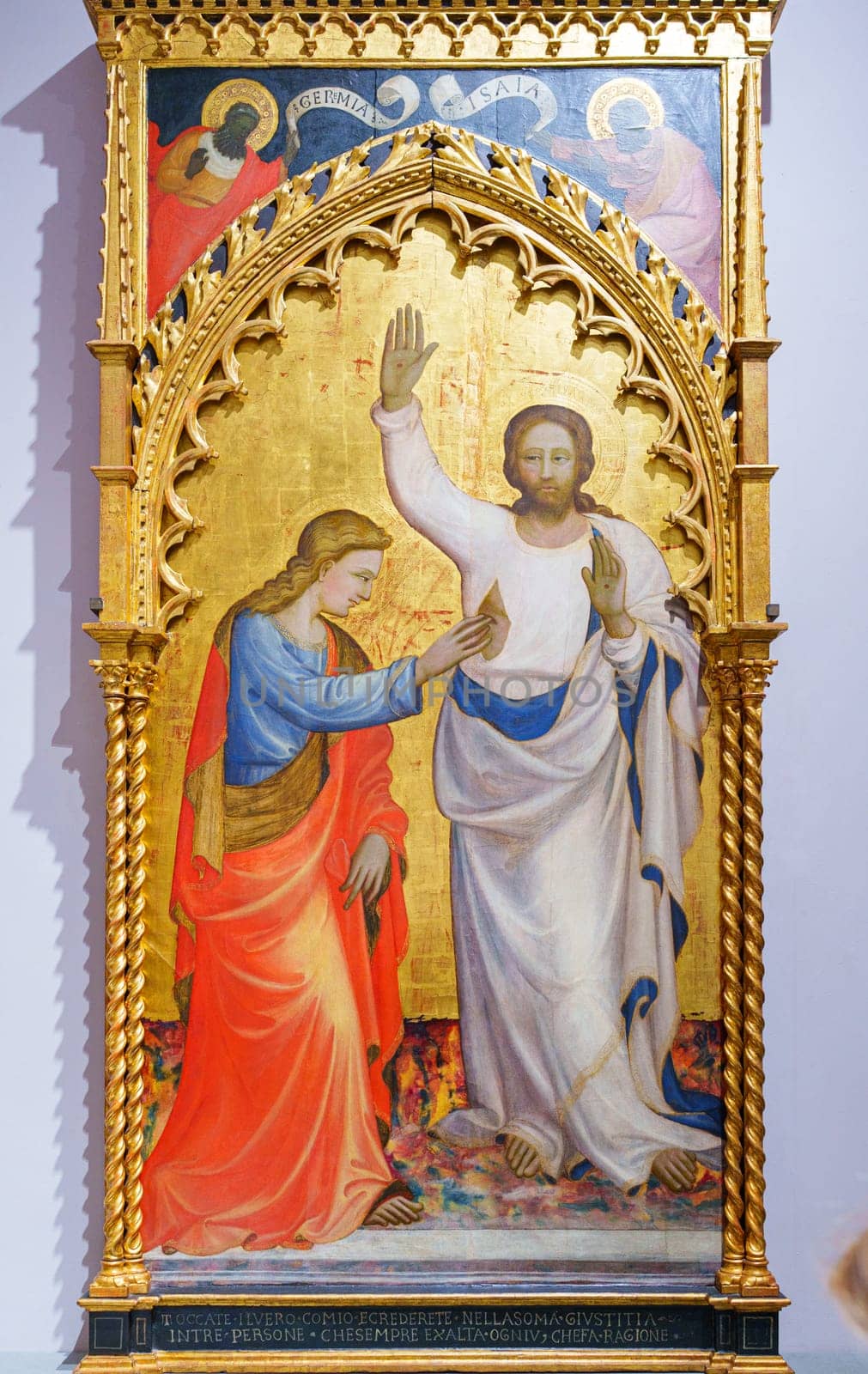 Florence, Italy, January 5, 2024: Incredulity of Saint Thomas with prophets Jeremiah an Isaiah. Giovanni di Francesco Toscani. Accademia Gallery
