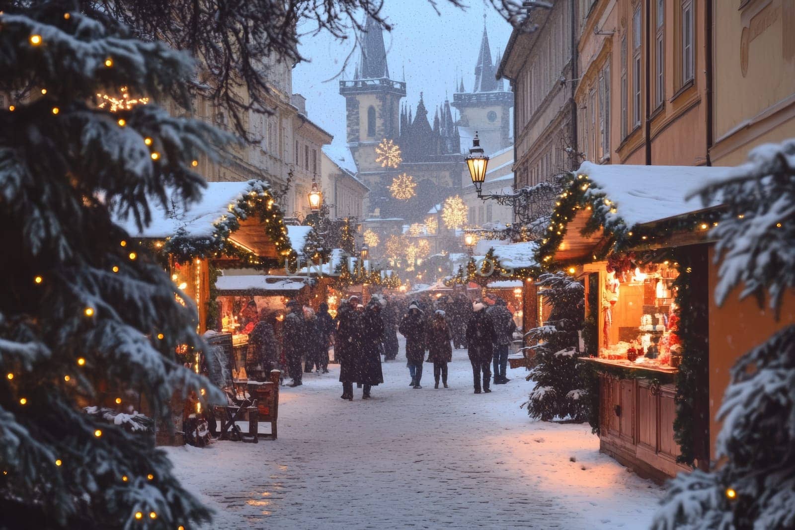 Christmas market in Prague in winter in Europe