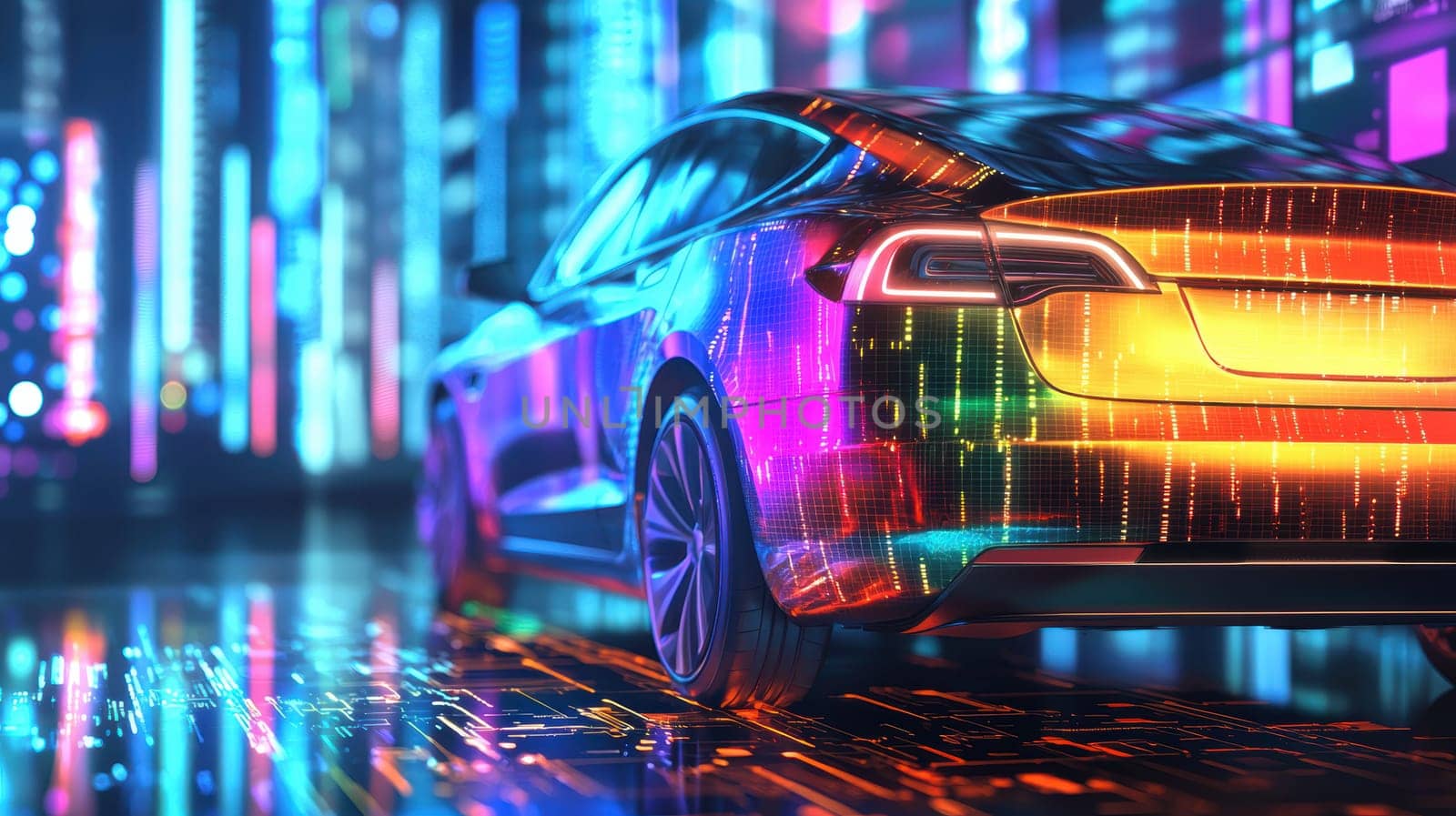 Vivid, glossy bar chart showcasing 2023 electric vehicle sales across regions, set against a futuristic cityscape. neon colors illuminate a digital display, with sleek electric cars reflecting innovation in the automotive industry.
