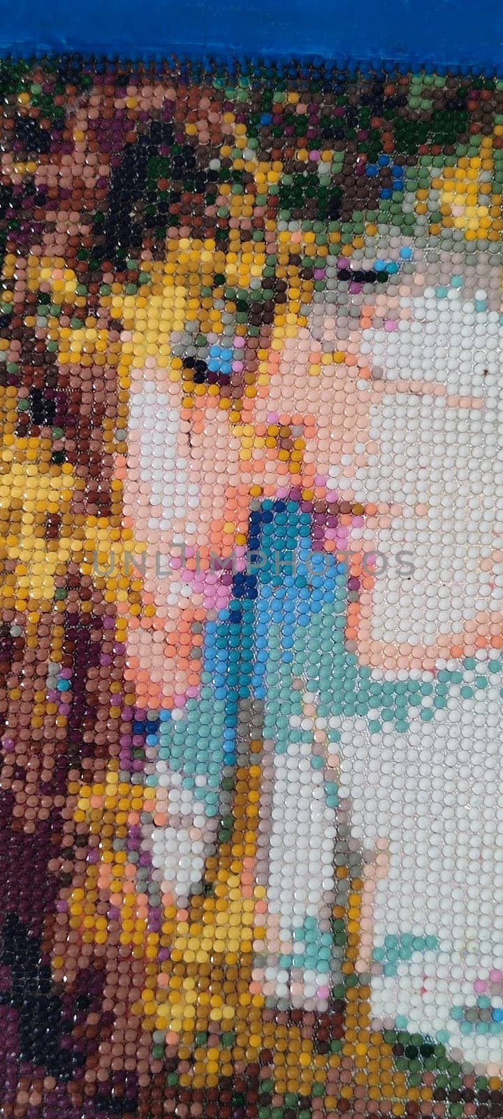 lovers, couple man and woman, cross stitch on fabric, art picture. High quality photo