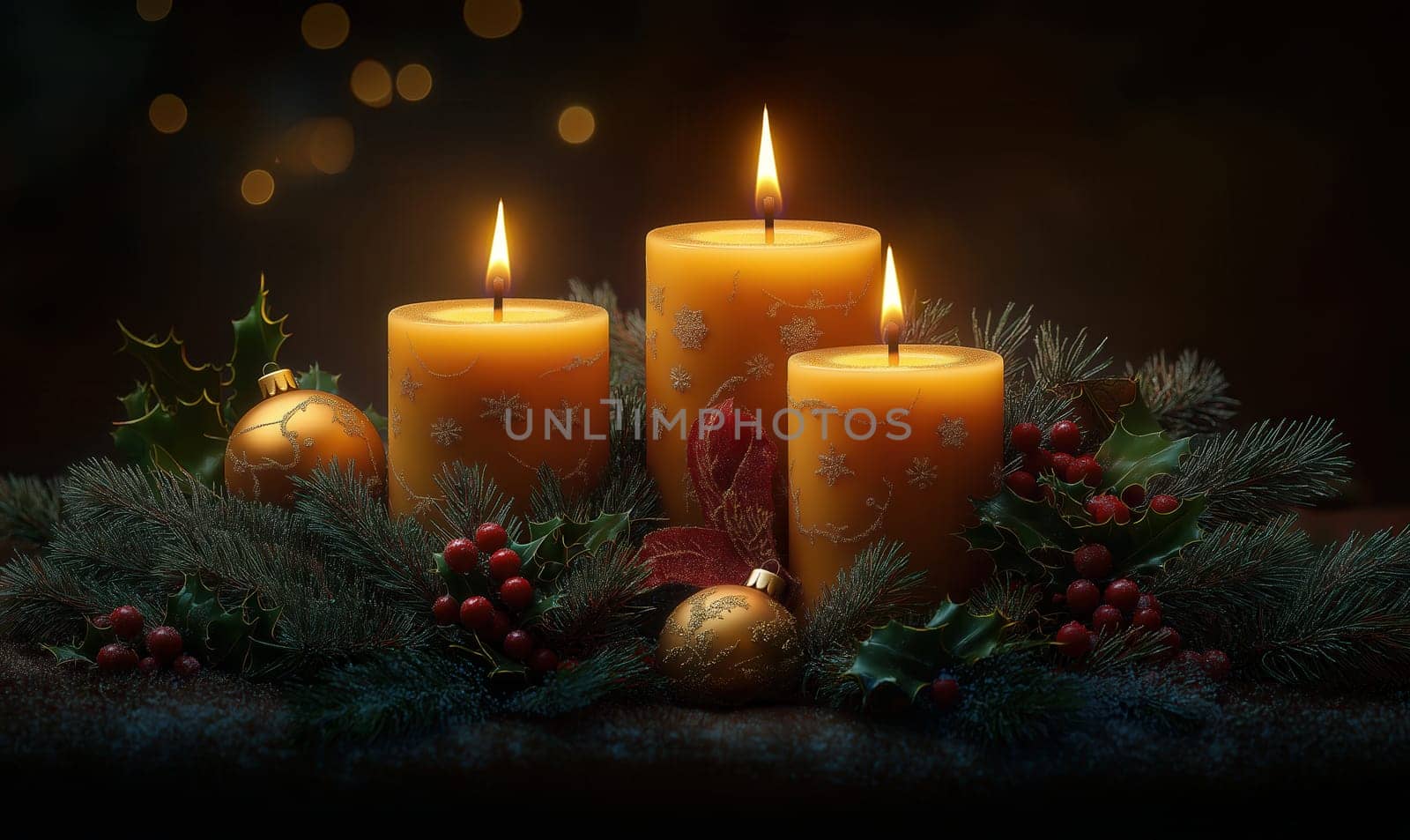 Christmas candles on a blurred background. Selective focus.