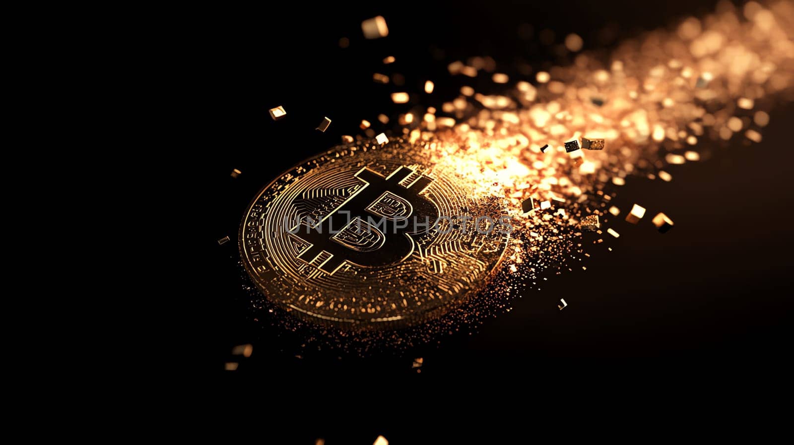 A gold colored coin with the letter B on it. The coin is surrounded by a lot of small pieces of gold