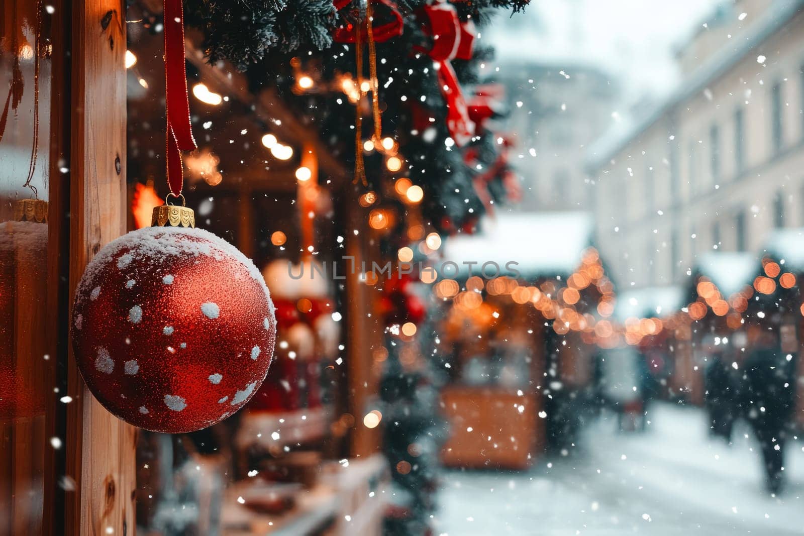 Christmas ball decoration at a market in Prague in winter in Europe