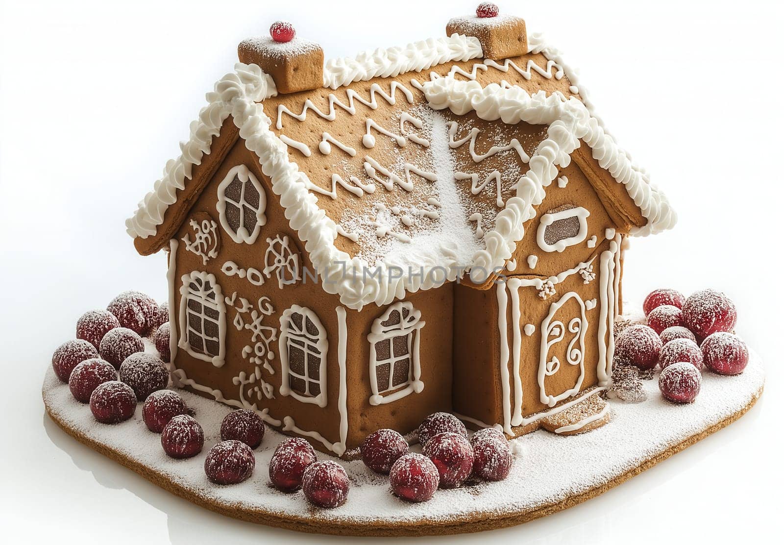 Christmas gingerbread house on white background. Selective focus.