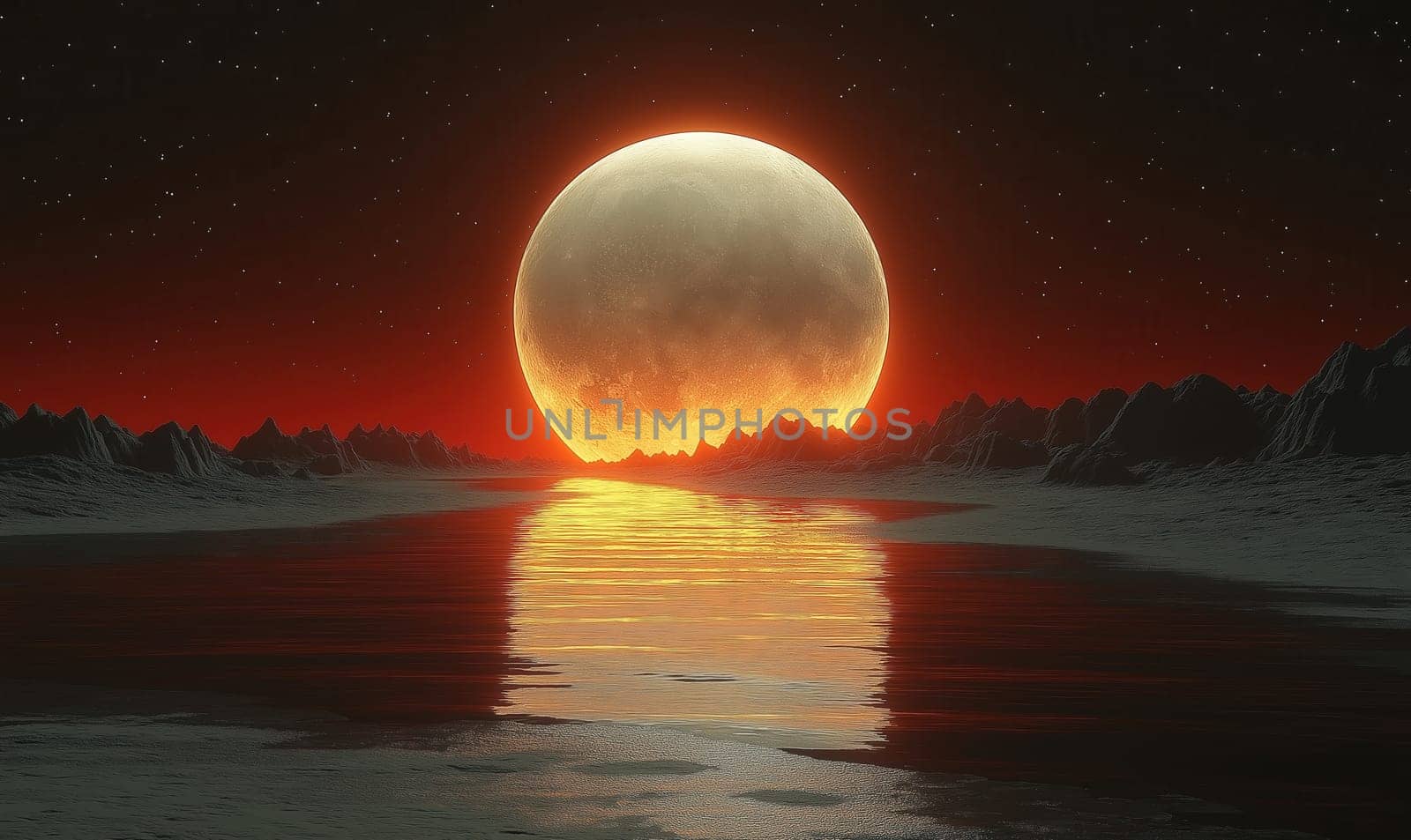 Natural landscape with fantastic supermoon. Selective focus.