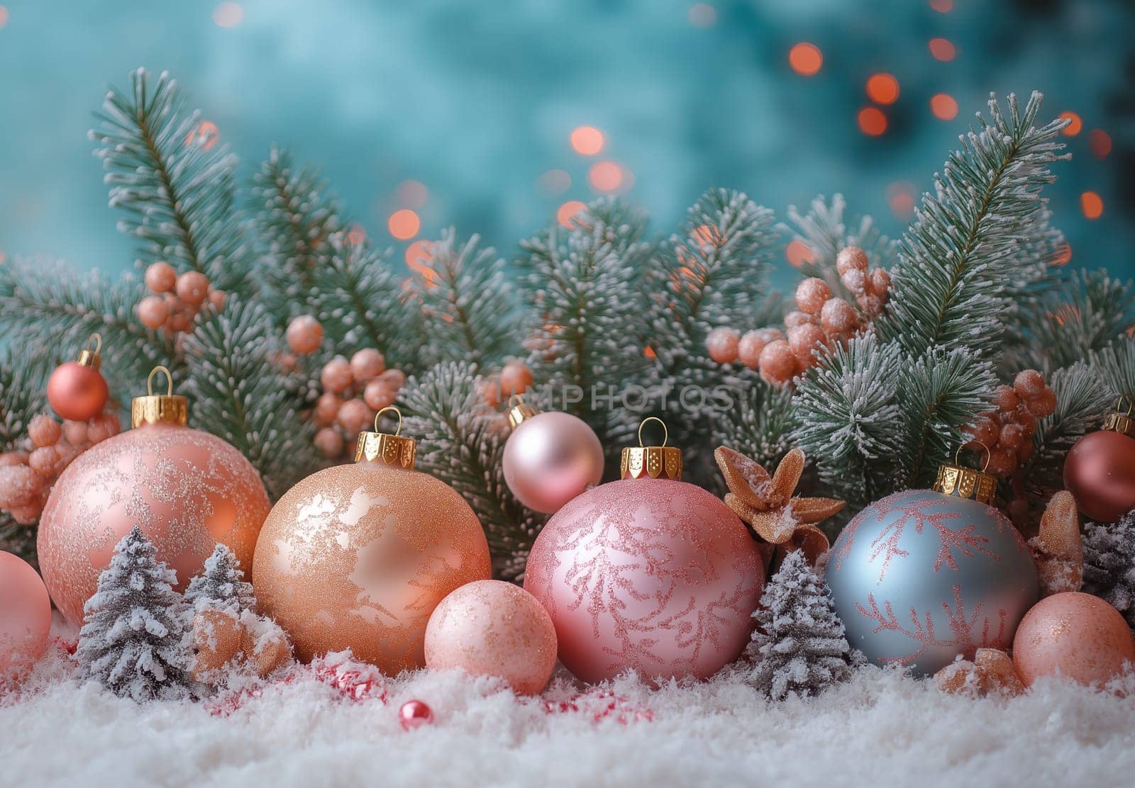 Christmas card in pastel pink. Selective focus.