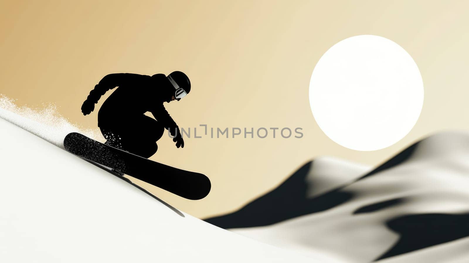 Winter thrill: snowboarder navigating snowy slopes of winter mountains, showcasing skill, adrenaline while enjoying breathtaking scenery and vibrant atmosphere of a snowy adventure